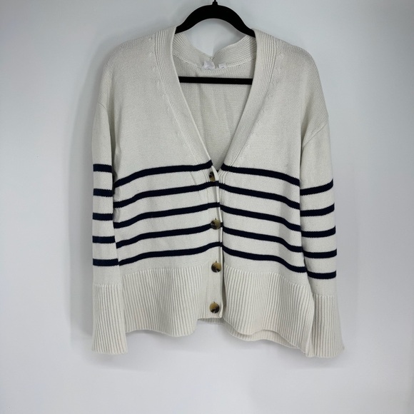 GAP Striped V Neck Front Button Up Knitted Full Length Cardigan - Picture 2 of 4